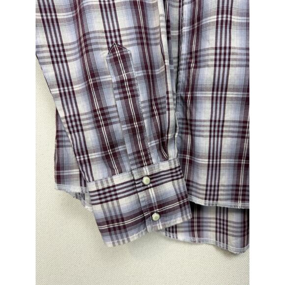 Wrangler Men's Long Sleeve Shirt Pearl Snaps Sz XL Plum Plaid Western Cowboy - Picture 4 of 10